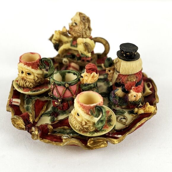 VTG Christmas Miniature Tea Set Santa Elves Workshop Resin Figurines intricate - Picture 4 of 16